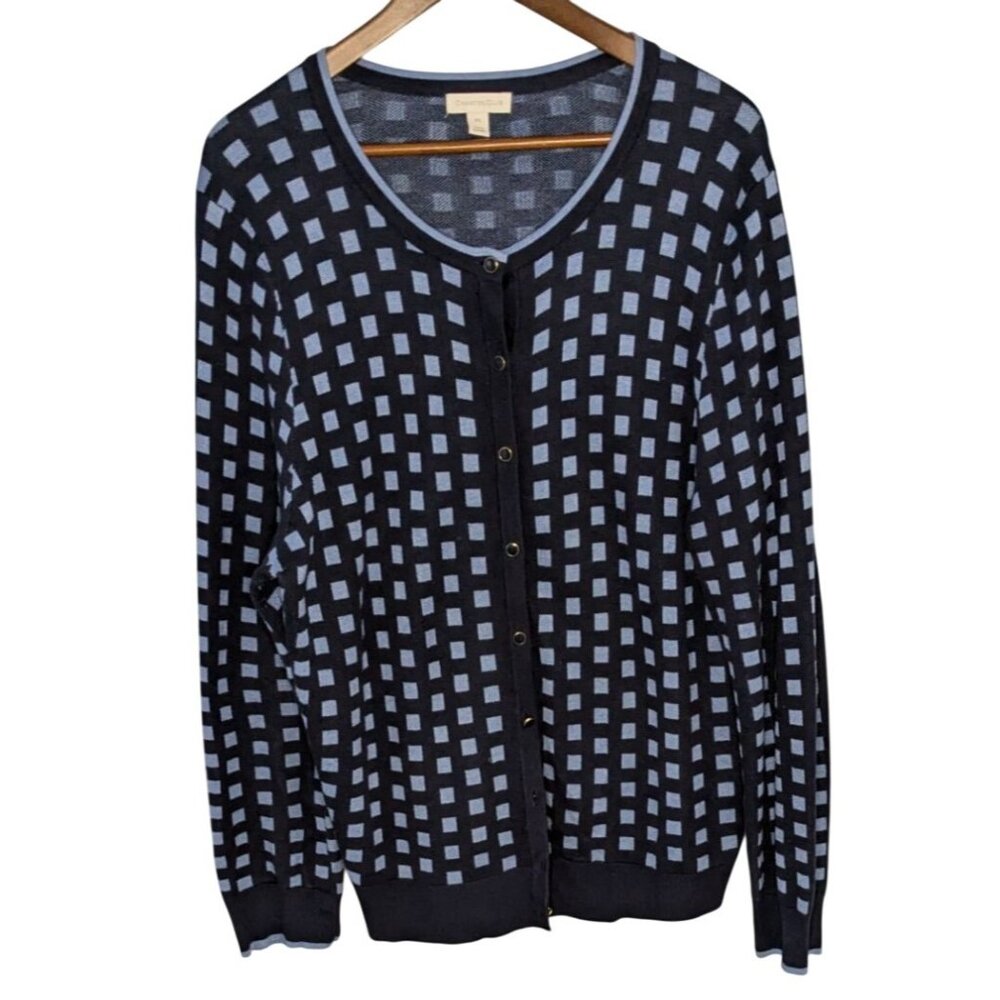 Charter Club Navy & Light Blue Checkered Button-Front Cardigan XXL Cotton Blend - Picture 8 of 13